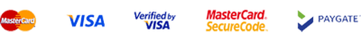 Mastercard, Visa, Verified by Visa, Mastercard SecureCode and PayGate accepted